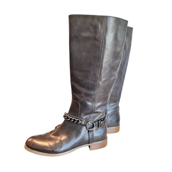 Coach Mabel Leather Western Chain Riding Boots in color Dark Smoke Size 9 A00229 - Picture 4 of 9